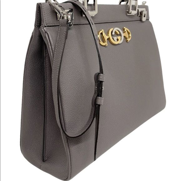 Gucci New GG Zumi Logo Horsebit Grain Leather Top Handle Purse/Grey Shoulder Bag - Picture 8 of 12